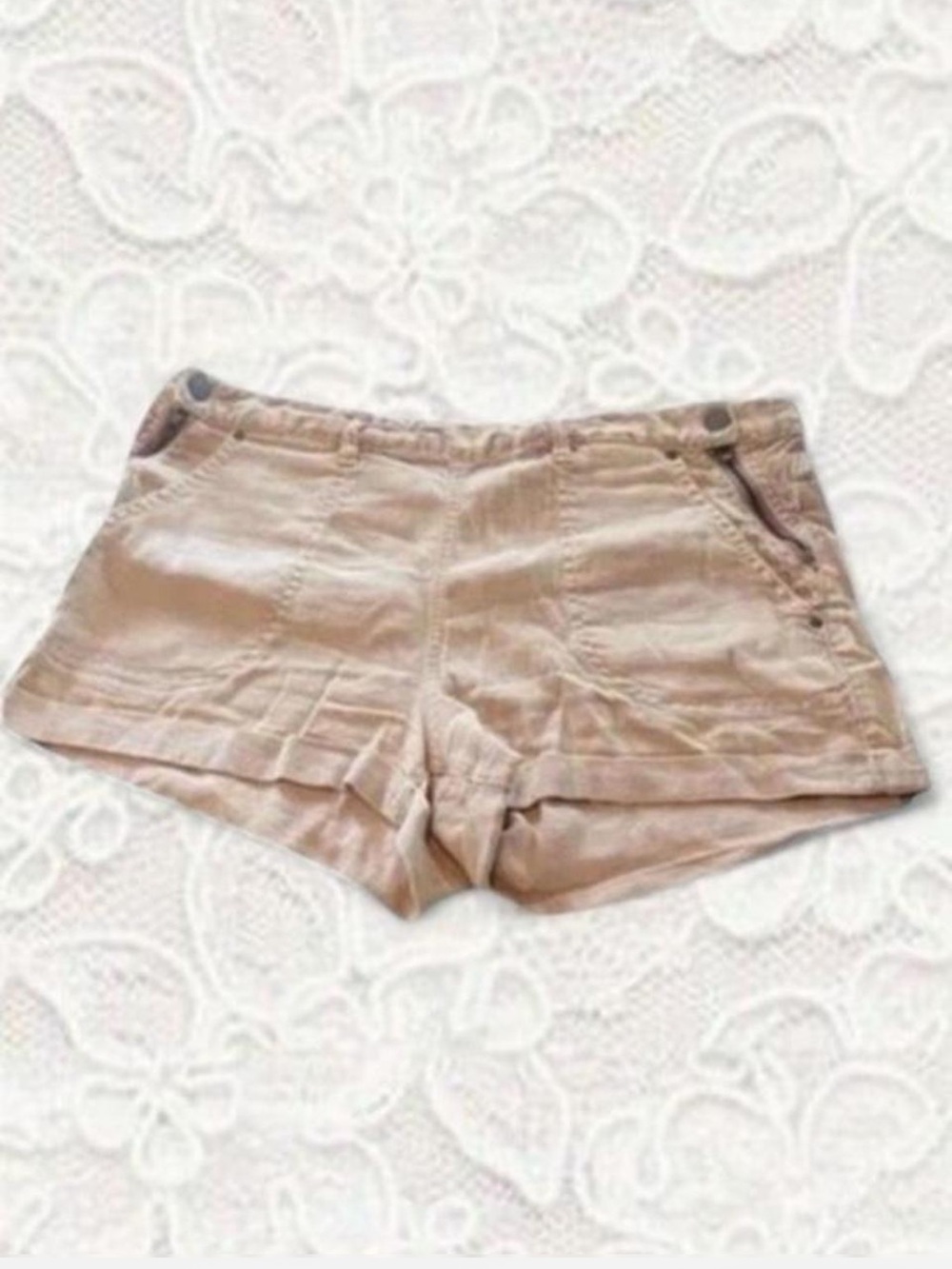 Free People Blush Pink Linen Cotton Blend Cuffed Utility Shorts Size 10